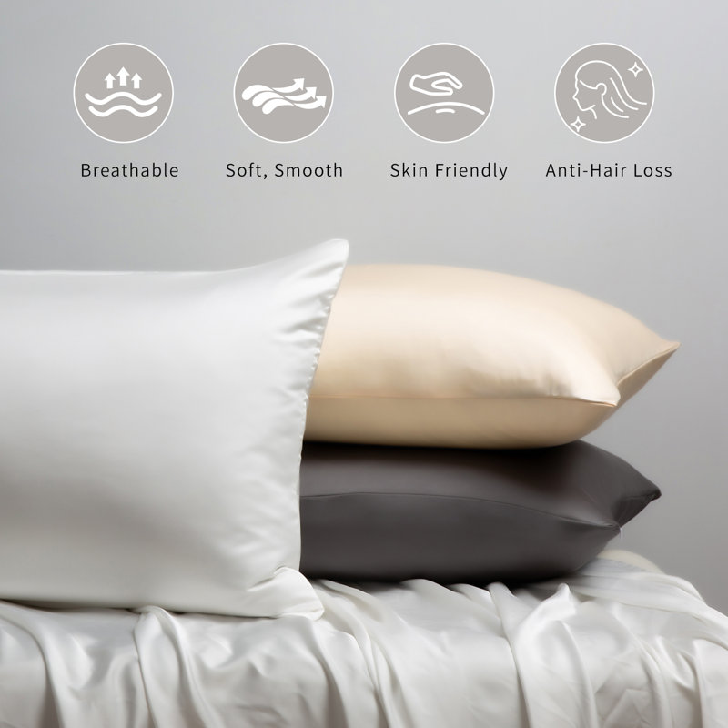Smooth Breathable 100% 6A Grade Silk Pillowcases Set of 2, King Pillowcases, Gray