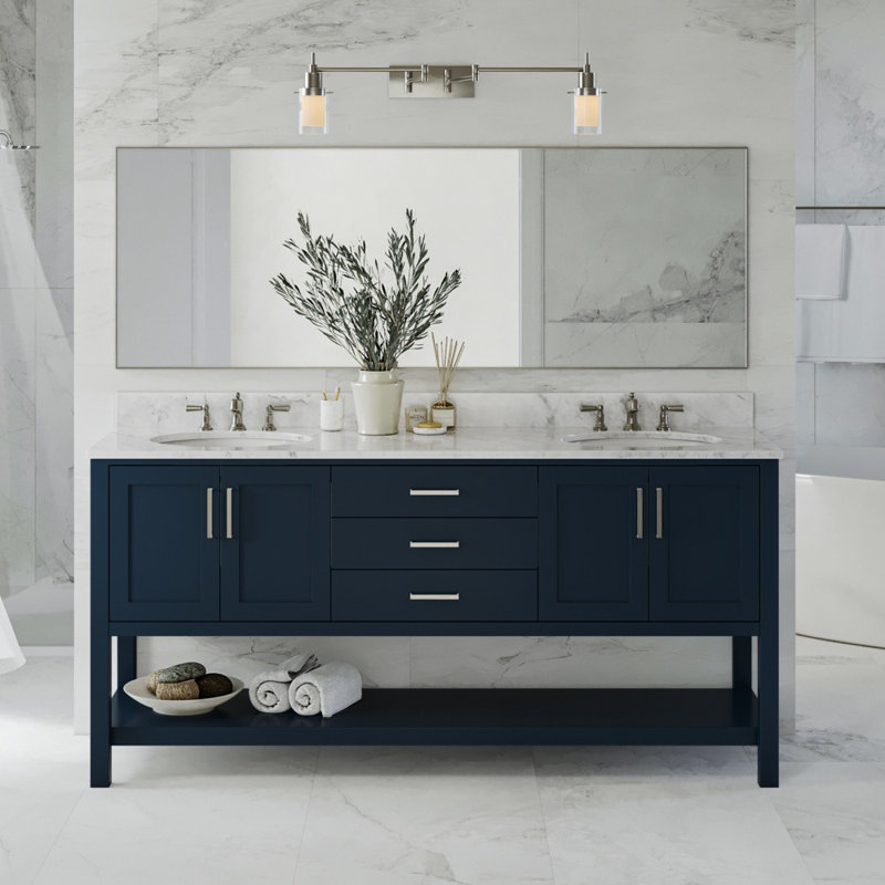Ensemble de meuble-lavabo double 73 po Alemanno Akwasi, Bleu minuit, Rectangulaire,  73"