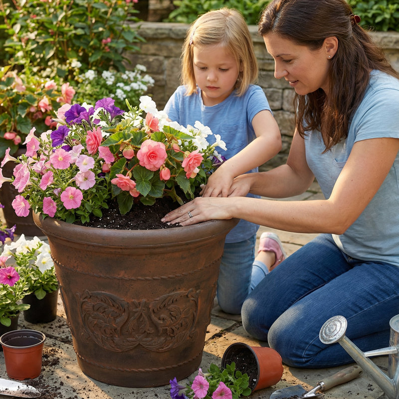 Arabella Polyresin Large Round Outdoor Planter - Rust - 19.5", Brown