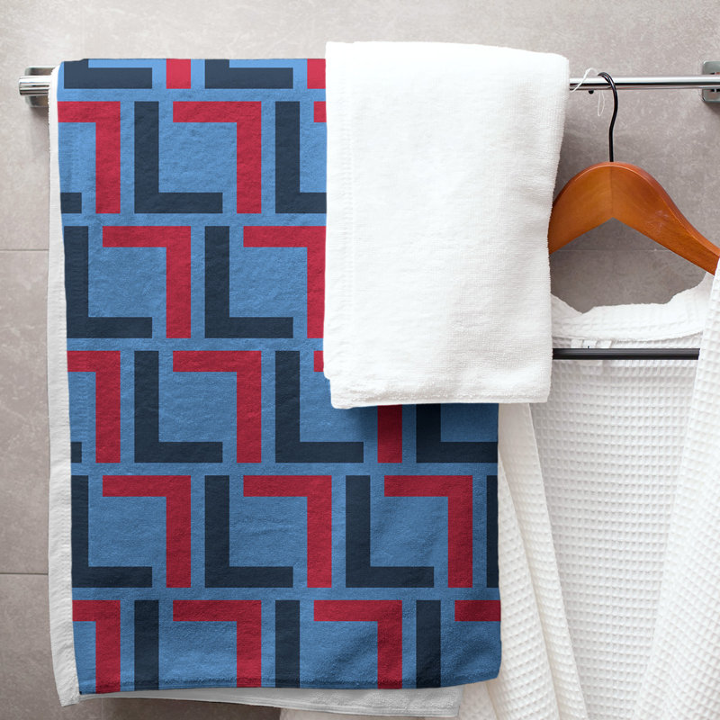 Serviette de bain, Bleu / bleu marine / rouge