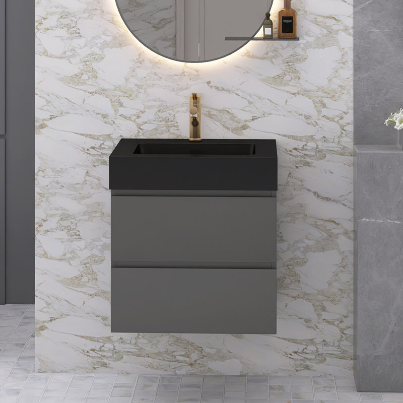 Ensemble de meuble-lavabo simple 24 po Najea, Noir mat, Gris