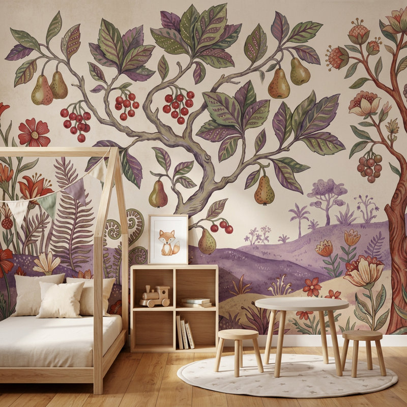 Papier peint blanc avec décoration murale rétro amovible botanique, 140 po x 108 po, Texturé non collé