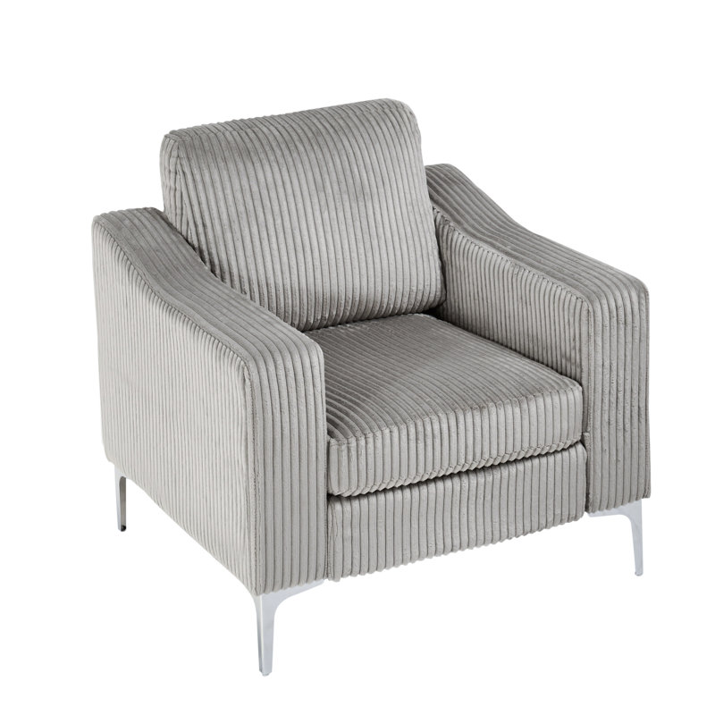 Chaise longue en velours côtelé gris, convertible et modulaire, siège unique, pieds en acier, coussinée, Grey
