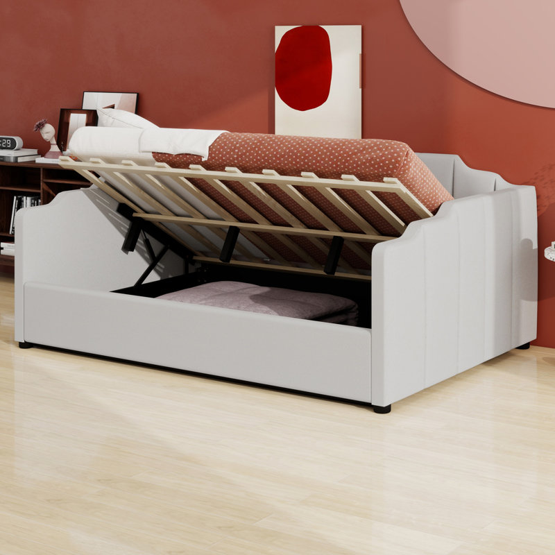 Lit de jour rembourré avec rangement inférieur, Beige