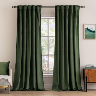 Rideaux en velours 84 po 2 panneaux - Rideaux occultant de luxe pour chambre à coucher avec passe-tringle et passe-tringle pour fenêtre isolante et super doux, vert olive, l 52 po x L 84 po