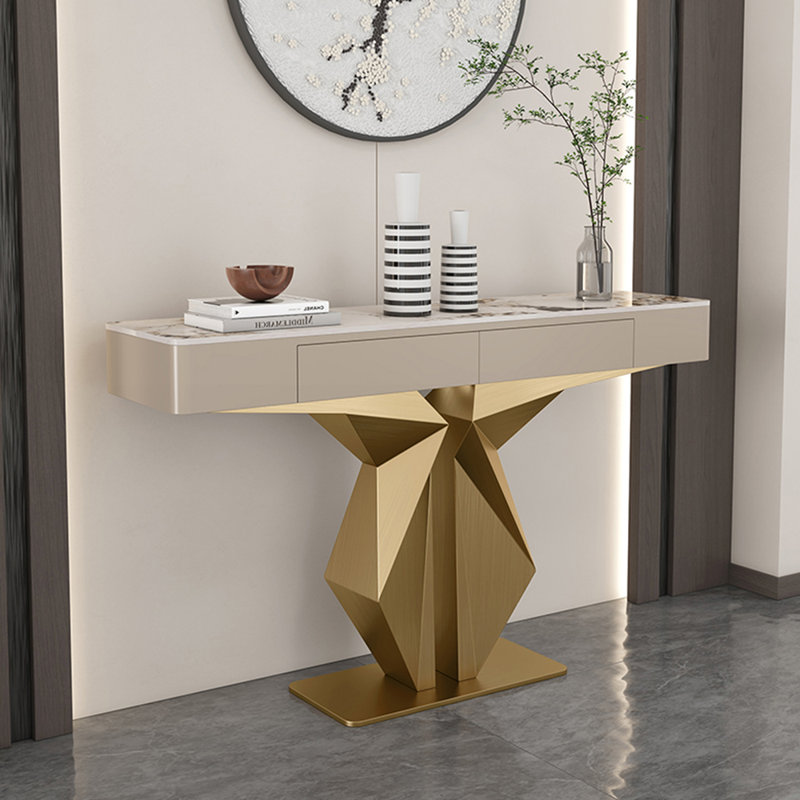 Console luxueuse, moderne, simple et rectangulaire, H 33,5 po x l 47,2 po x P 13,8 po, Doré