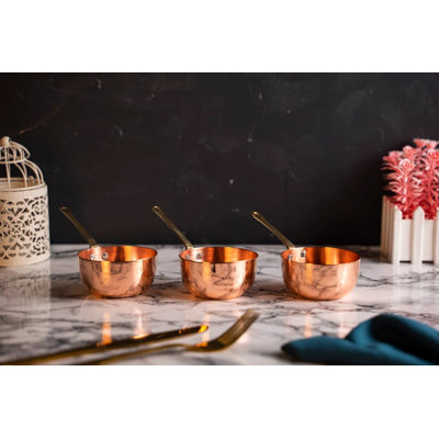 Set of 3 Solid Copper Melting and Serving Pot (3 x 150 ml) | Handmade Hammered 100% Solid Copper Pots Set by ALFIQ