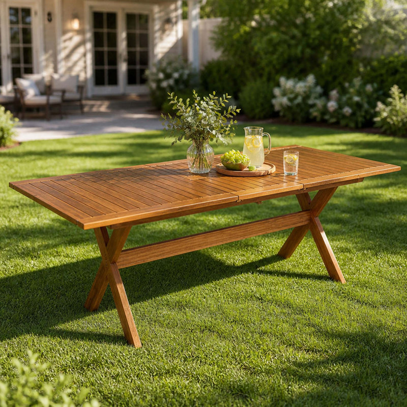 Table de salle à manger d'extérieur extensible en bois d'acacia pour les réceptions sur la terrasse