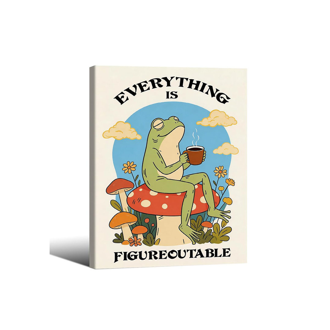 Wrapped Framed Everything is Figureoutable Quotes Wall Art 12x16 inch Affirmations Inspirational Posters Funny Rustic Cottagecore Frog Canvas Prints F