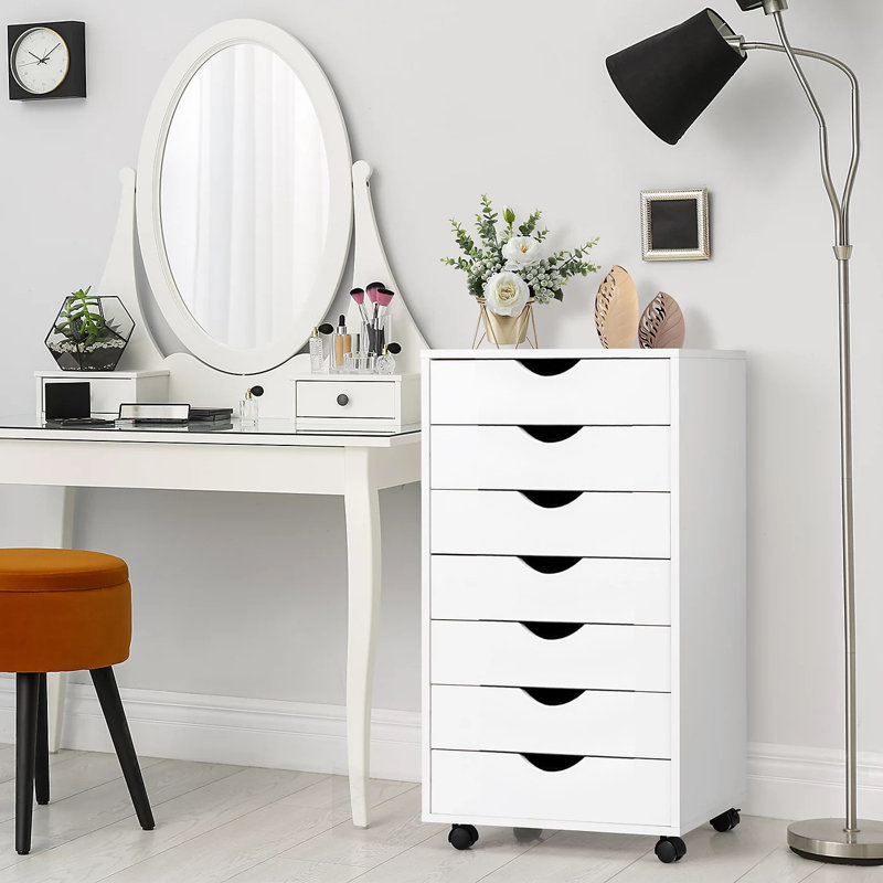 Mitchem Drawer Chest Wood File Cabinet Rolling Storage Dresser with Wheels for Home Office, White
