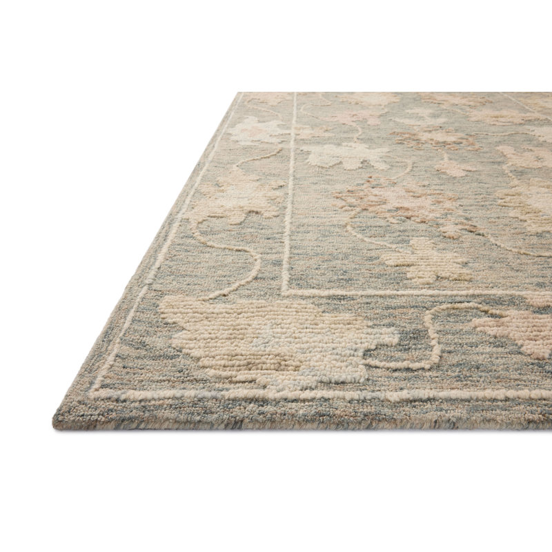 Tapis bleu / gris Grishma, Carré 1 pi 6 po