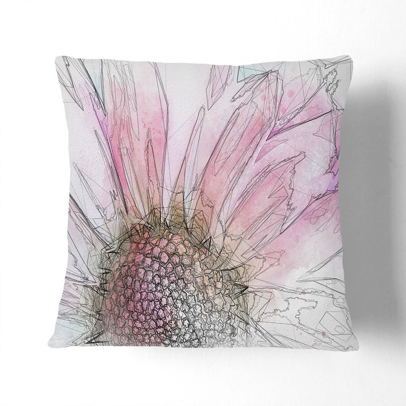 Pink Daisy Flower Cushion with Filling, 40cm H x 40cm W x 15cm D, Stone
