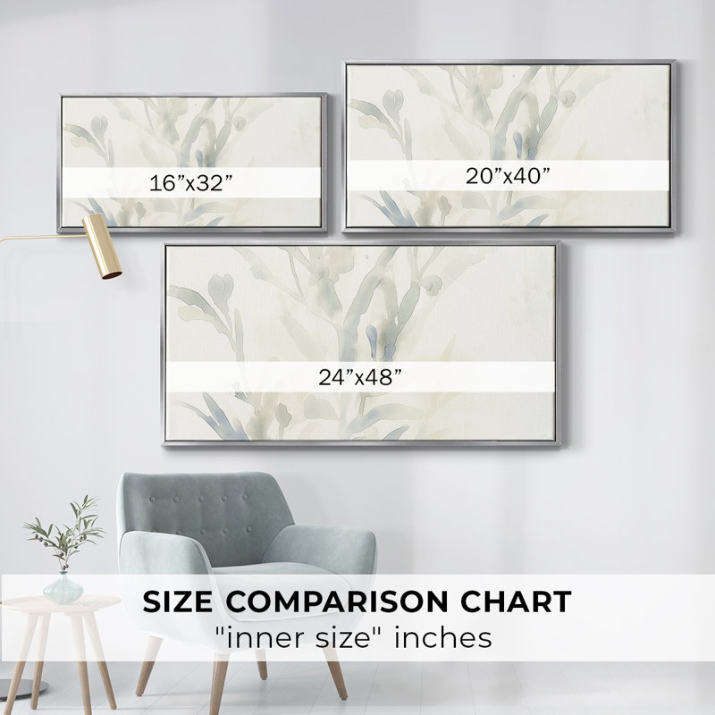 Botanical Series-CCSCXX- Toile tendue avec châssis tendue, prête à être accrochée, H 21 po x l 41 po, Argent argent