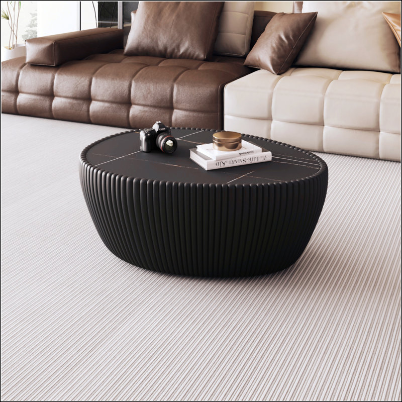 Table basse en cuir d'oie frittée en forme d'œuf avec des motifs uniques pour les salons modernes, Noir