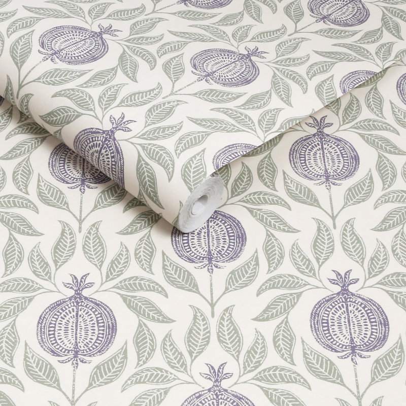  Papier peint pomme et grenade rose et vert, Rose