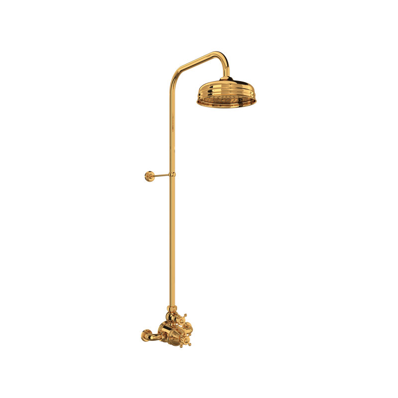 Georgian Era 3/4" Exposed Wall Mount Thermostatic Shower System, Cross Handle, English Gold