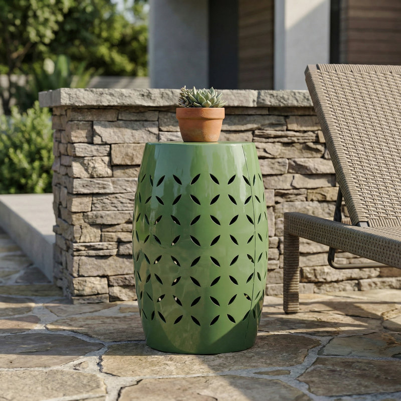 12" Outdoor All-Weather Weatherproof Garden Accent Stool End Table - Green, Green