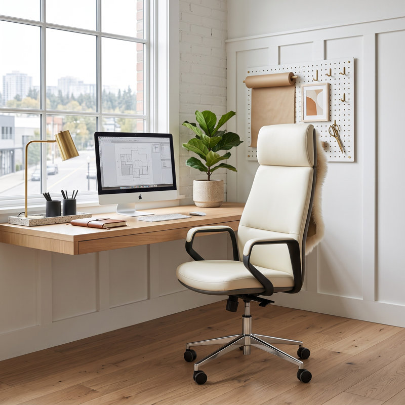 Fauteuil de direction ergonomique à dossier haut avec soutien lombaire réglable, pivotant à 360° et roulettes silencieuses pour un confort optimal tout au long de la journée
