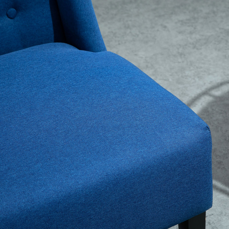 Blue Wingback Double Couch With Soft Cushion And Wood Frame Structure Elegant Linen Fabric Button Tufting Robust Legs,