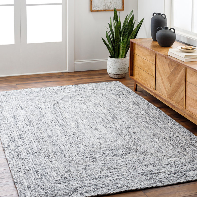 Tapis rectangulaire en polyester tissé à plat gris, Rectangle 5 pi x 7 pi 6 po