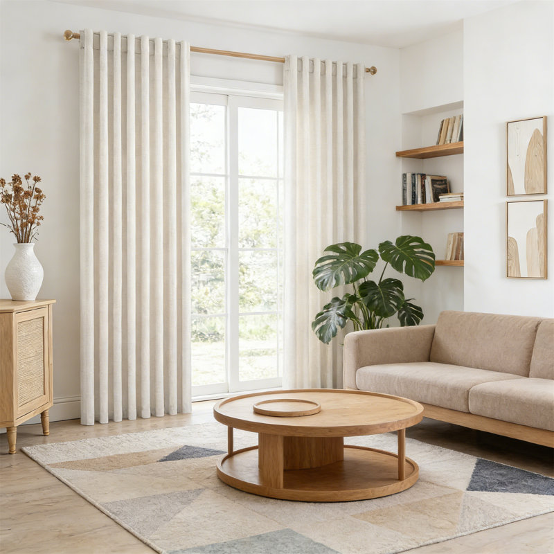 Ivory Cream Linen Blackout Curtain 72X96 Inches Extra Wide Thermal Rod Pocket For Large Window Living Room, Beige