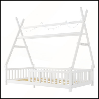 Twin House Bed with Light and Roof for Creative Play and Comfortable Sleep