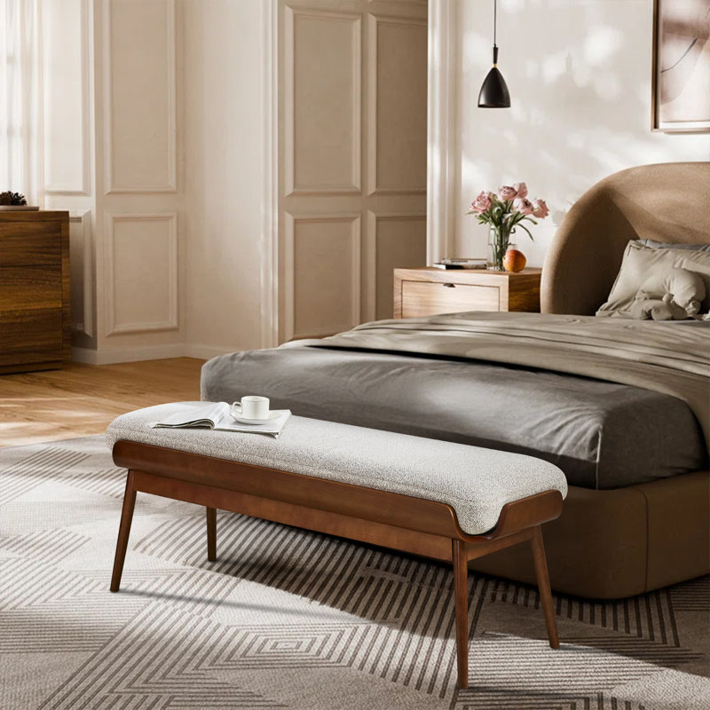 Banc de hall d'entrée en bois massif 55,12 "rembourré pour le salon, Gris, Marron foncé