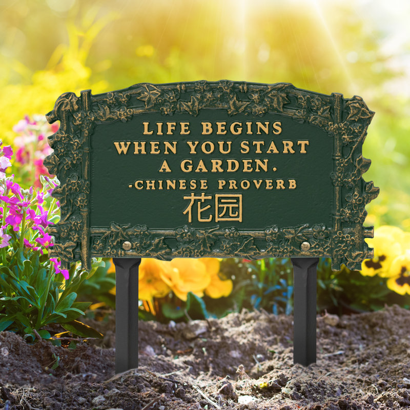 Plaque de jardin en aluminium avec texte et chiffres, Vert/doré, 12