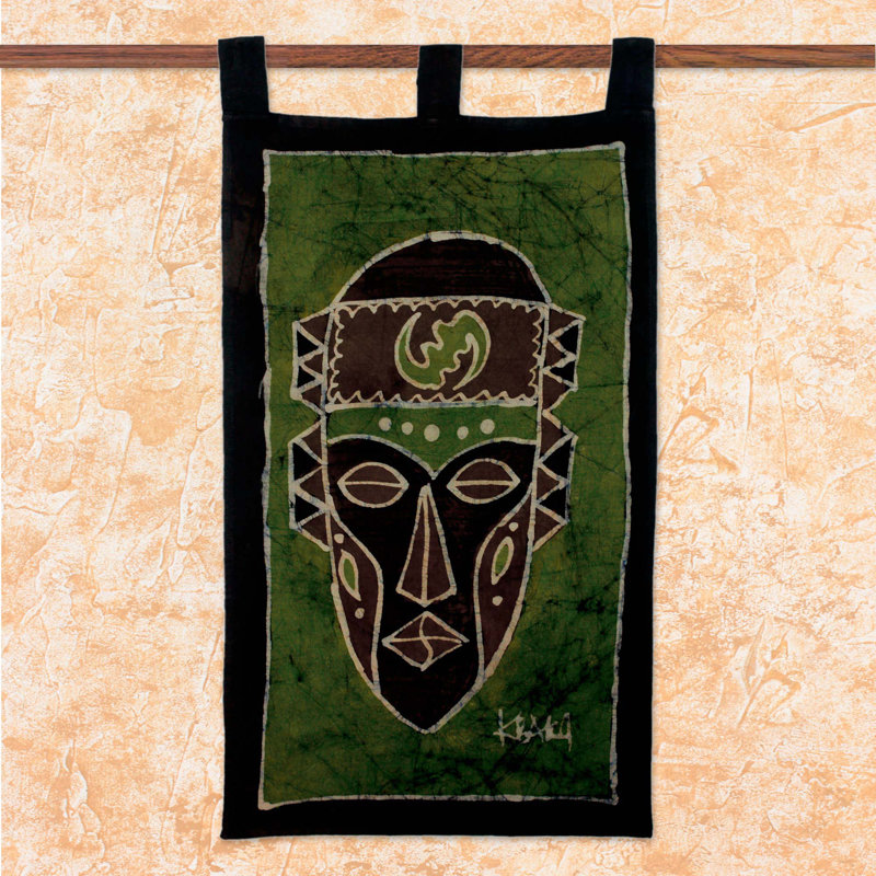 Tapisserie de masque nyame gye en coton à main batik