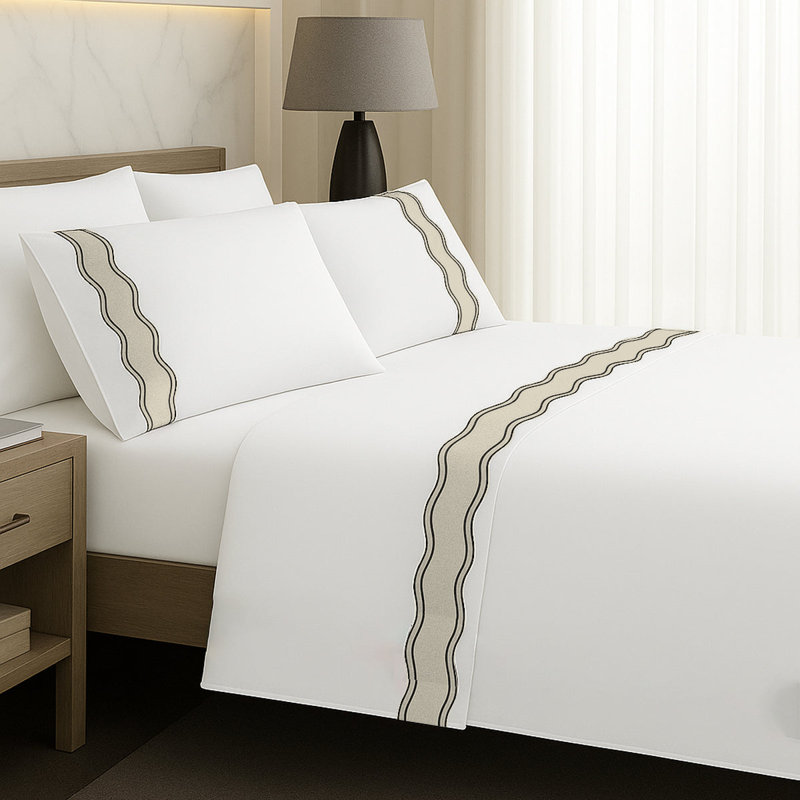 Linen Frame Trim Sheet Set, King Sheet Set, Taupe