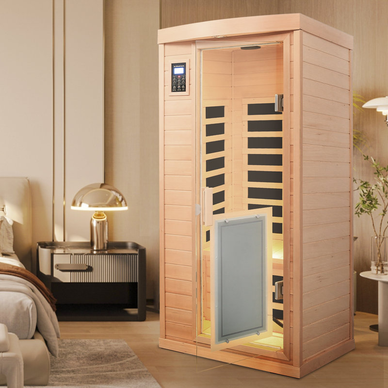 Low Emf Front Door With Heating Panel One People Hemlock Far-infrared Indoor Sauna Room 