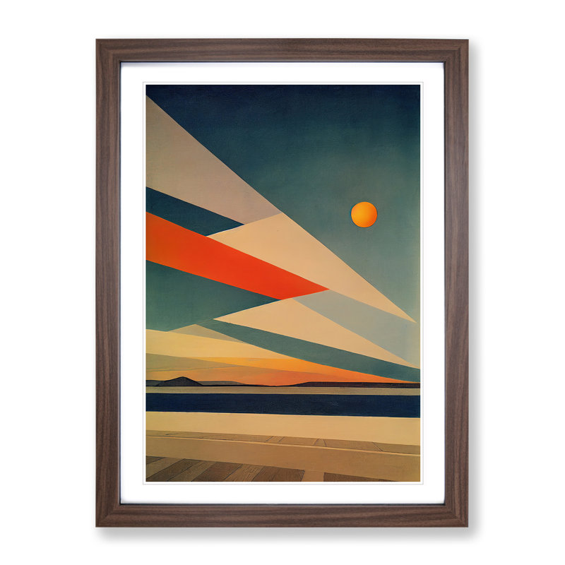 Showstopping Sunset Abstract - Wall Art, 48cm H x 36cm W, Walnut Framed, White