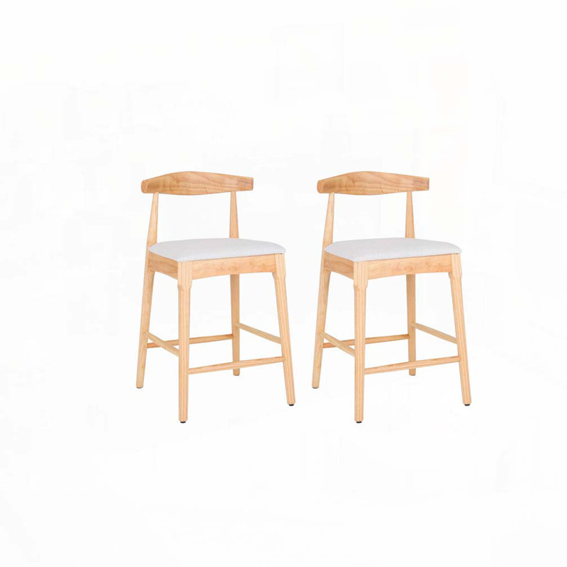 Tabourets de comptoir rembourrés avec pieds en bois pour îlot de cuisine, Siège beige / structure naturelle