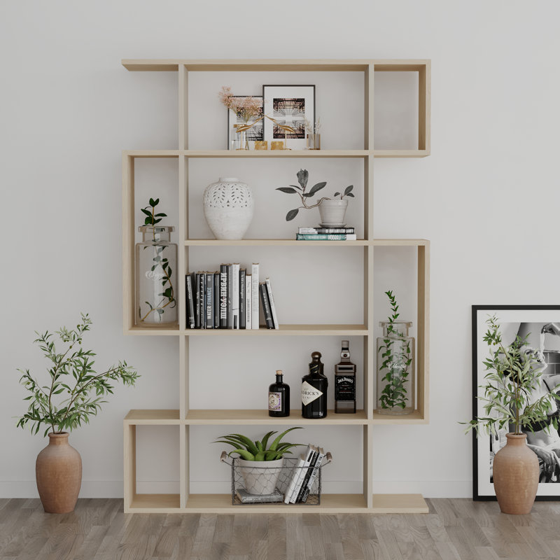 Mito 5 Tiers Wall Mounted Bookcase Modern Display Unit, Beige/Sandstone