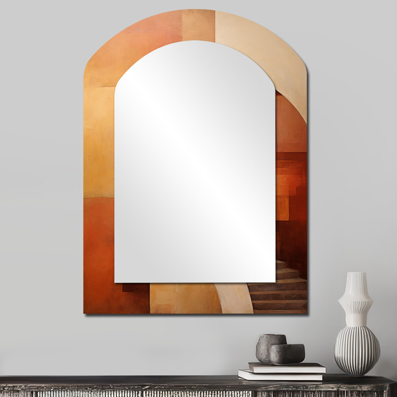 Stairway To The Other Side - Abstract Collages Asymmetrical Decorative Mirror, Modern Arch Wall Mirror, Printed Metal Art