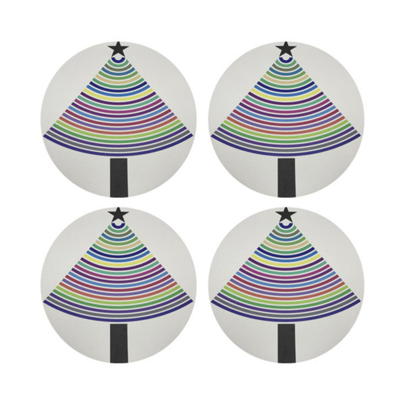 Christmas Tree Brights Vegan Leather Round Pebble Placemat, Brights
