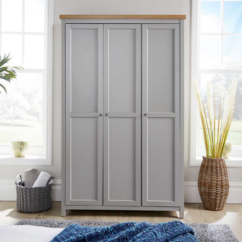 Johnny 3 Door Wardrobe with Hanging Rail and Storage Shelves, Light Grey