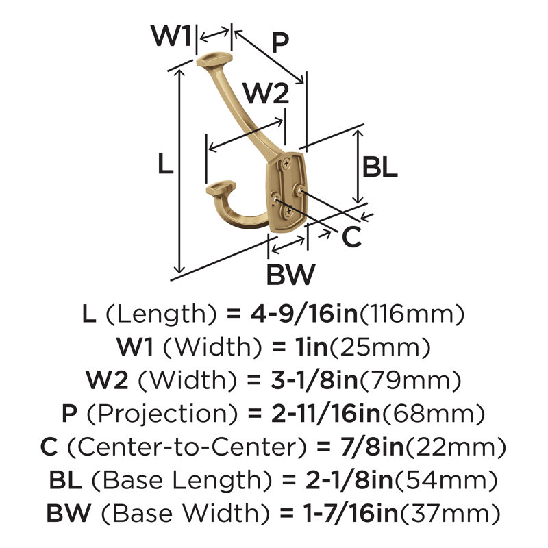 Vicinity Traditional Triple Prong Decorative Wall Hook, Champagne Bronze