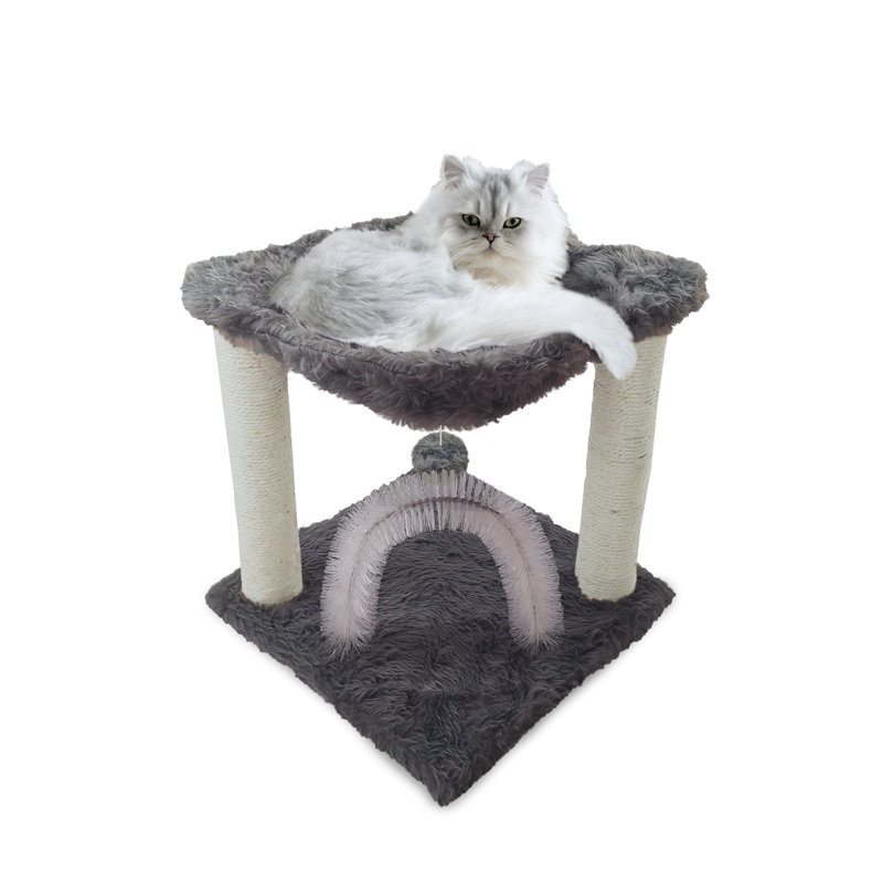 Gray Plush Cat Hammock with Sisal Scratching Posts