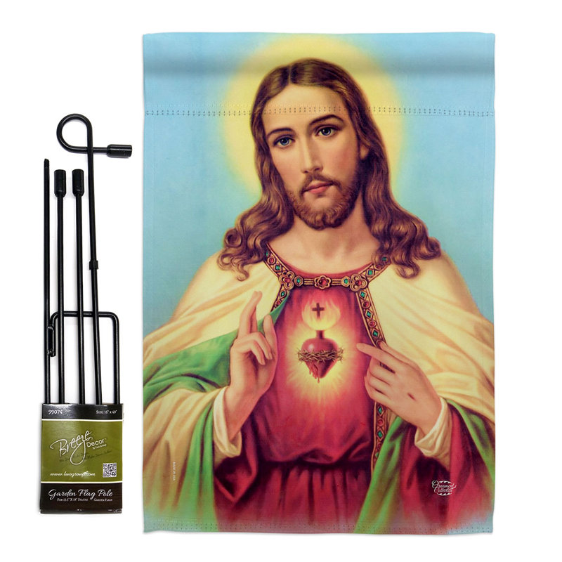 Ensemble de drapeaux en polyester 18,5 po x 13 po Sacred Heart Jesus
