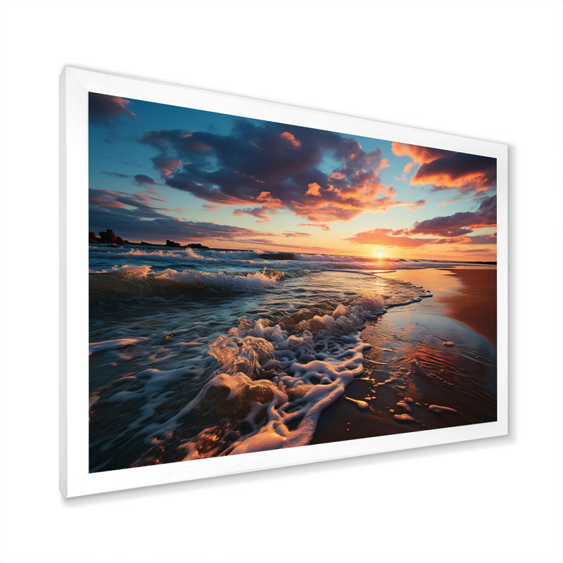 Coucher de soleil à l'horizon II, H 16 po x l 32 po x P 1 po, Cadre photo blanc
