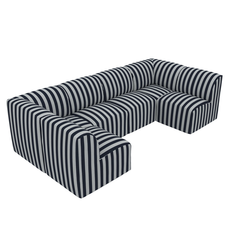 Praia 124" Sunbrella® Outdoor U Sectional, Expressive Mist Striped Sunbrella®