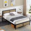 Single/Double Size Bed Frame with Wood Headboard and Footboard, Metal Platform Mattress Foundation with Strong Steel Slats, No Box Spring Needed-83953533-75231881