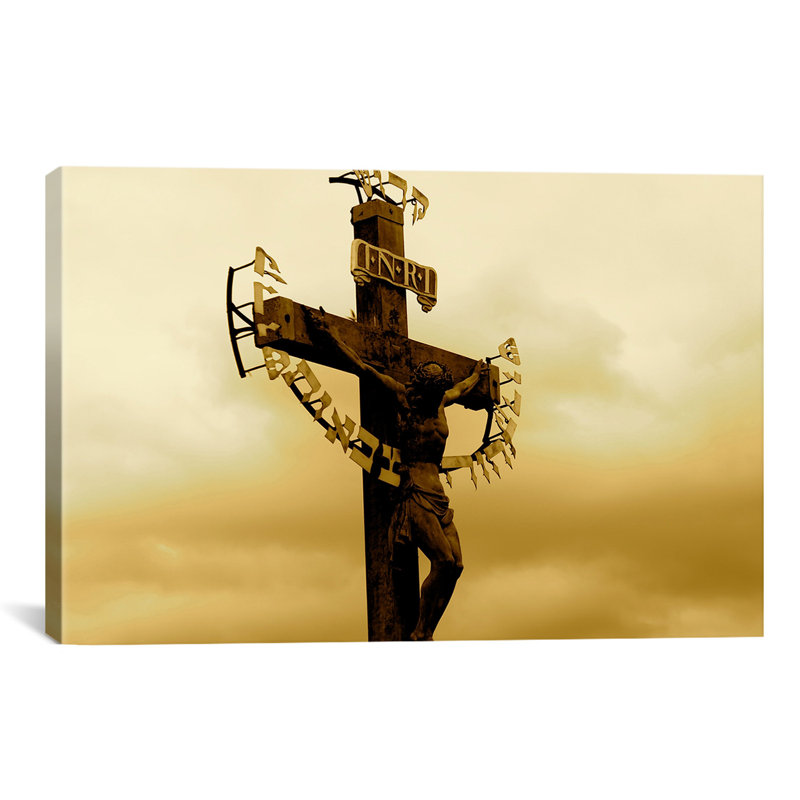 "christian crucifix statue karlovy, prague, reproduction de photo sur toile, H 26 po x l 40 po x P 0,75 po