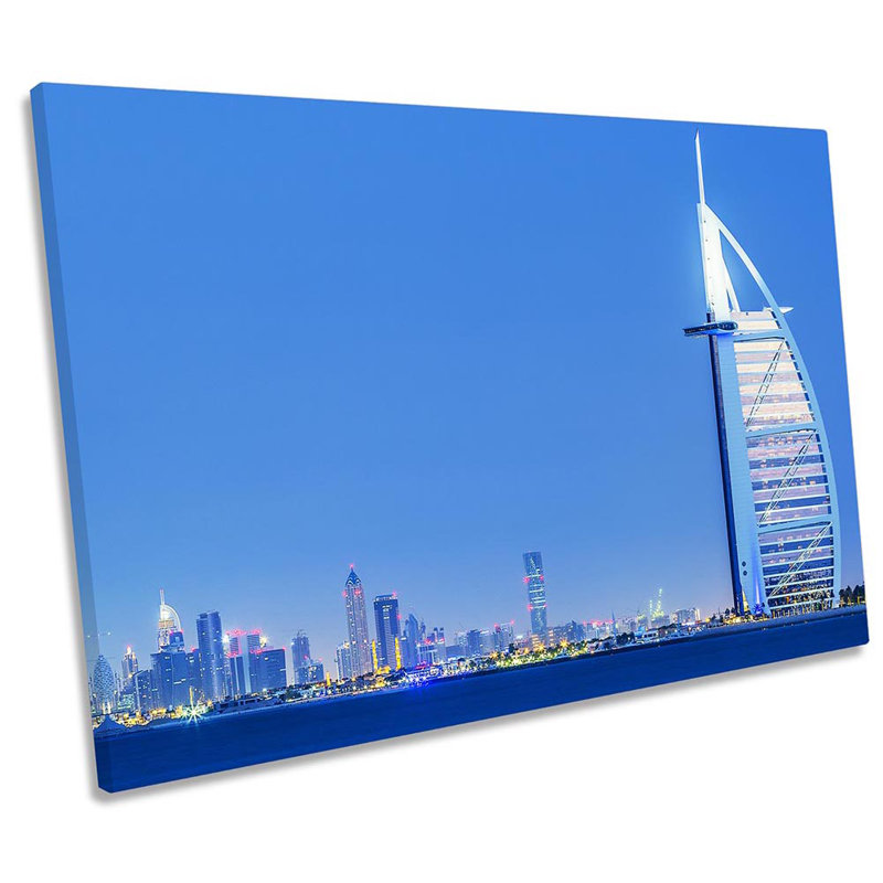 Dubai Skyline Blue Night - Wrapped Canvas Print, 30.5cm H x 45.7cm W x 2cm D