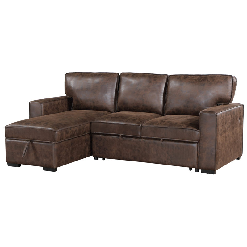 PULL OUT SOFA BED, Coffee Faux Leather