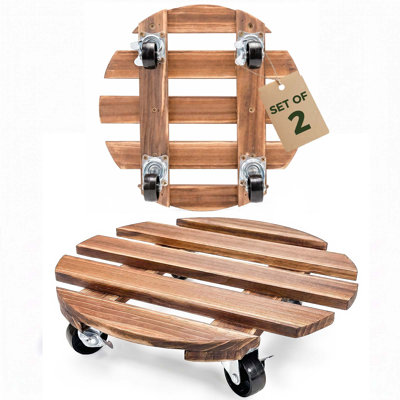 2 Pack Plant Caddy 12 Inch Non‑Slip Wood Surface Lockable Casters 240 lbs for Indoor Outdoor Large Plants