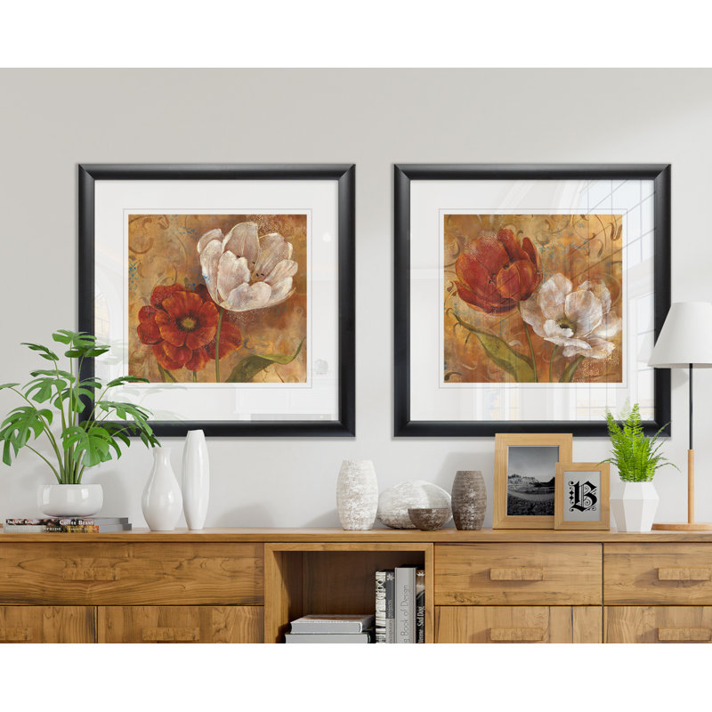 Flower Duet I - Ensemble de 2 reproductions de cadres photo, Cadre noir