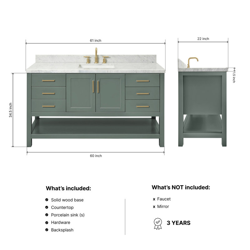 Magnolia Bath Vanity Rectangular Basin S061SCWRV, Vintage Green, Rectangular