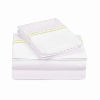 400TC Double Embroidery Sateen Solid Cotton 4 Piece Sheet Set Fitted Sheet Fits Upto 16" Deep Pocket, Full Sheet Set, Ivory